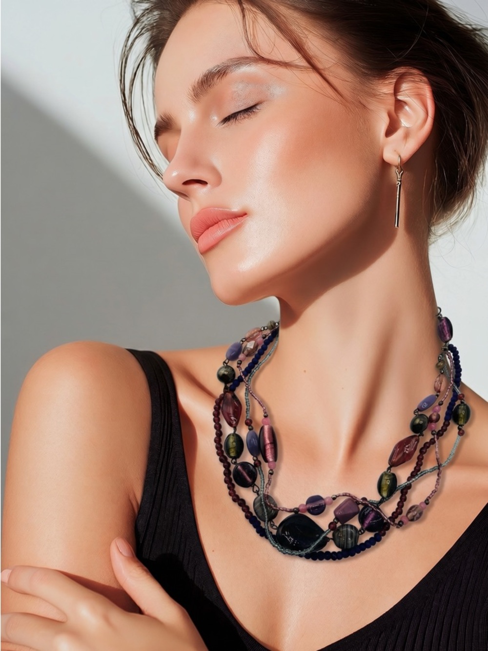 Cookie Lee Multi Layered Purple Pink Gemstones Necklace